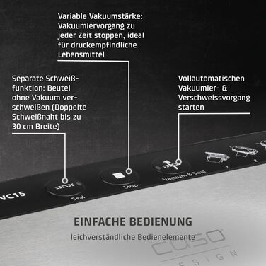 Вакууматор CASO VC15 для продуктів харчування з функцією герметизації та набором професійних пакетів