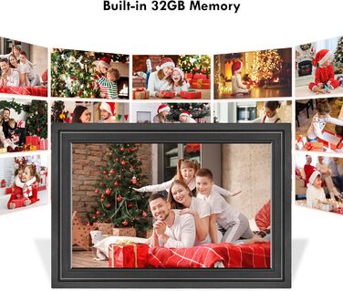 Цифровий фоторамка Lutranstra 10.1 дюйма WiFi, HD IPS сенсорний екран, 32 ГБ, автоматичне обертання, Frameo App (Чорний)