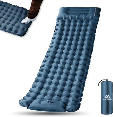 Кемпінговий килимок Flintronic Самонадувний за допомогою насоса для ножного преса, водонепроникний спальний килимок товщиною 10 см з подушкою, відкритий надувний надувний матрац, складний килимок для сну на відкритому повітрі, кемпінг (темно-синій)