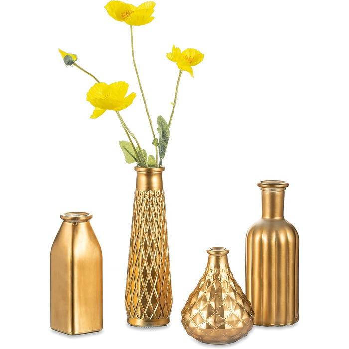 Золота ваза Hewory для декору: набір з 4 ваз для різдвяного декору, весілля та подарунків (22, 19.5, 16, 12.5 см)