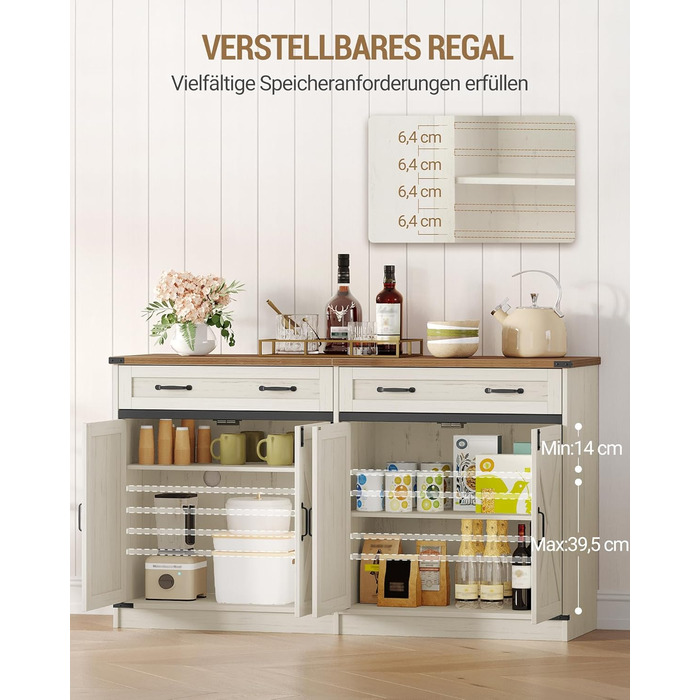 Кухонна шафа Hzuaneri з ящиком та 2 дверцятами, шафа для зберігання, регульовані полиці, стиль кантрі, 40 x 140 x 80 см, вінтажний коричнево-білий колір, SC94814X