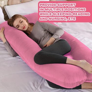 Наволочка на подушку для вагітних U-подібна, бавовняна знімна наволочка для подушки для годування та підтримки тіла, 140 x 80 см (Рожевий + Сірий)