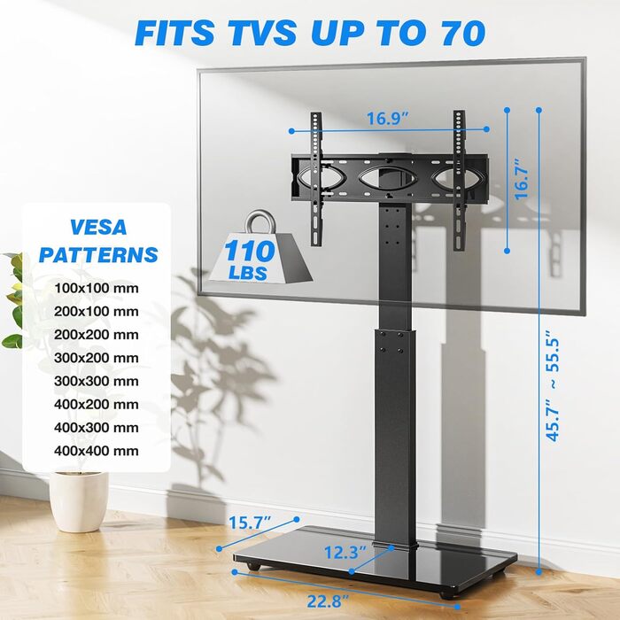 Підставка для телевізора 32-65 дюймів 5Rcom, поворотна, з полицею, чорна