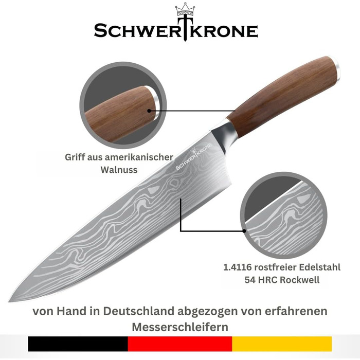 Ніж кухарський Schwertkrone Chef Messer з ручкою з горіхового дерева, Made in Germany
