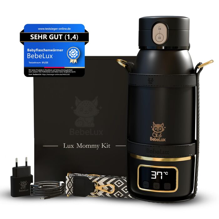 Підігрівач для дитячих пляшечок BEBELUX LUX MOM KIT – Електричний, USB-C, 36W, BPA-free, з терморегулятором, акумуляторний (Чорний)