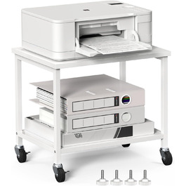 Двоярусний стіл для принтера з роликами Nandae, 30x42x37 см. Підставка для принтера з дерева та металу, мобільний візок з 4 колесами, полиця для зберігання в офіс або вітальню (білий)