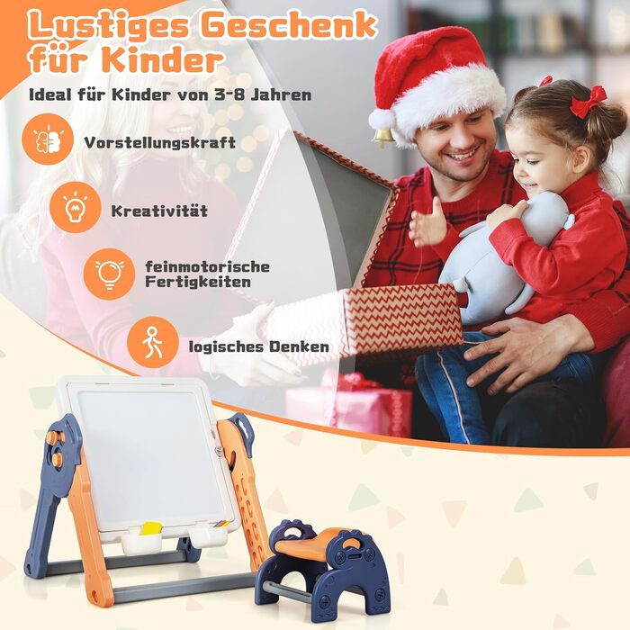 Набір DREAMADE 6-в-1 для дітей: стіл, стілець, дошка для малювання/конструктор, стіл з місцем для зберігання та 102 деталі. Для дітей від 3 років (Модель 1)