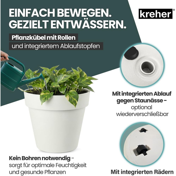 Крехер XXL круглий горщик для рослин / квітник з діаметром 79 см / 58 см, з роликами! Чудовий акцент для саду, тераси, ресторанів та комерційних приміщень! (Білий, XL-діаметр 58 см)