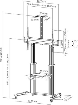 Підставка для телевізора Conecto TV Stand - мобільна, поворотна, регульована по висоті, 55-100 дюймів, модель LM-FS03G, срібна