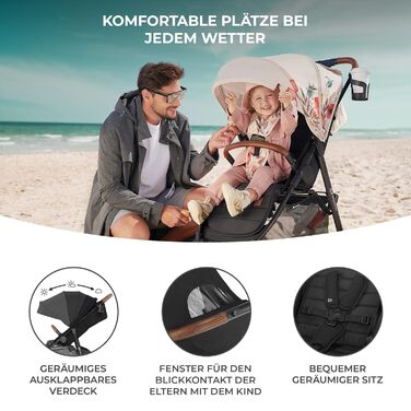 Дитяча коляска Kinderkraft Grande Plus, сіра, від народження до 22 кг, складається однією рукою, регульована спинка, великий капюшон з віконцем, амортизація всіх коліс