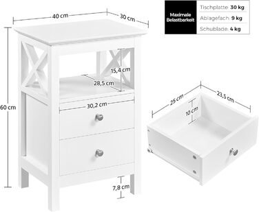 Приліжкова тумбочка Yaheetech з 2 ящиками, сучасний комод, 40x30x60 см, біла