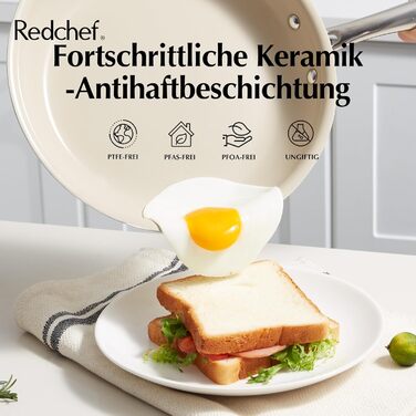 Набір сковорідок Redchef 14 предметів, керамічне покриття, антипригарні, з кришками, для індукції, з нержавіючими ручками, без PTFE, PFOA, PFAS, для духовки, для посудомийки