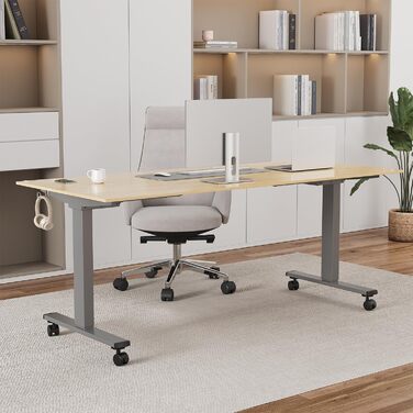 Регульований стіл JUMMICO з міцним металевим каркасом та 2 моторами, 3 пам'яті, для стояння та сидіння (білий), 100 x 140 см, сірий