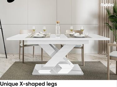 Обідній стіл MebleIni Bronx розсувний, 140-180x80x75 см, білий глянцевий