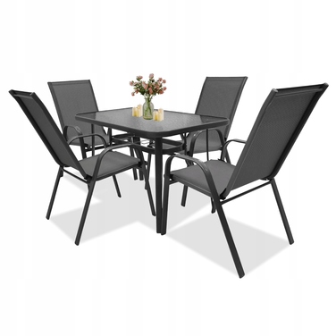 Комплект садових меблів із металу, контрастний сірий, 5 предметів