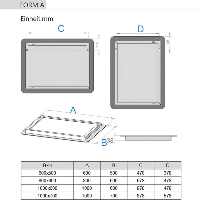 Дзеркало для ванної кімнати MIQU LED 60x50 см з підсвічуванням, тепле/холодне світло, регулювання яскравості, антизапар, прямокутна форма