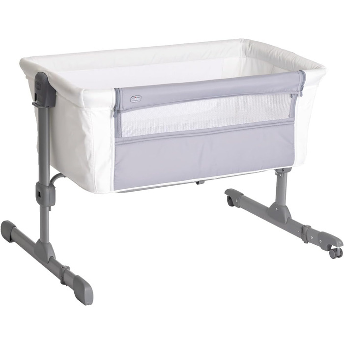 Ліжко-гойдалка Chicco Next2Me Essential для новонароджених, біле. Регульована висота, дихаюча тканина, матрац та сумка в комплекті, 0-6 місяців.