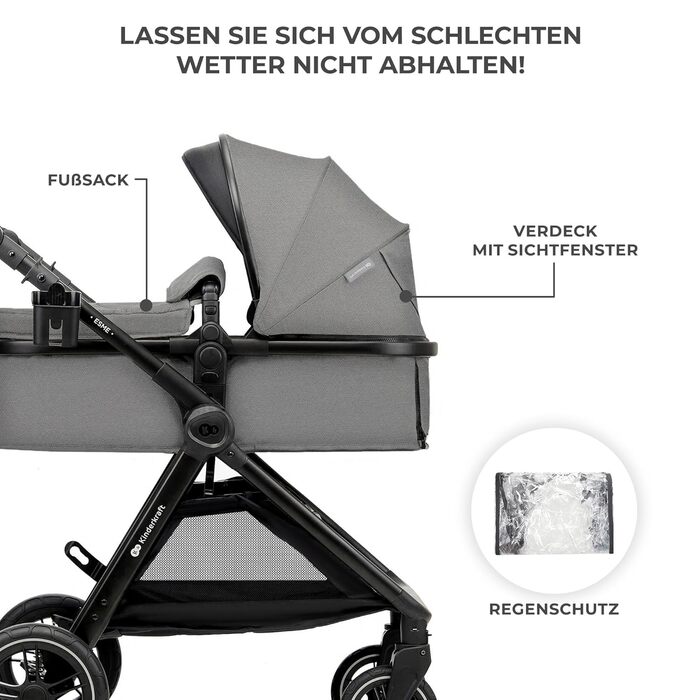 Дитяча коляска Kinderkraft ESME 3-в-1: комплект з автокріслом I-size, до 22 кг, сірого кольору