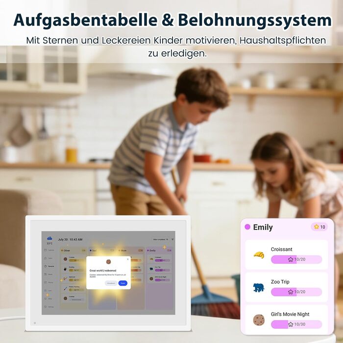 Цифрова фоторамка Frameo 10.1 дюймів WLAN, Full HD IPS сенсорний екран 1280x800, 32ГБ пам'ять, автоматичний поворот, можливість монтажу на стіну, керування через додаток Frameo (Білий)