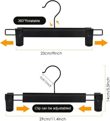 30 шт. вішалки для штанів та спідниць Northern Brothers, чорного кольору, з кліпсами, з пластику, для джинсів та шортів