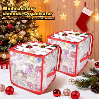 Коробка для зберігання новорічних кулічок, 2 шт., з регульованими перегородками, 64 відділення, 4 рівні (червона)