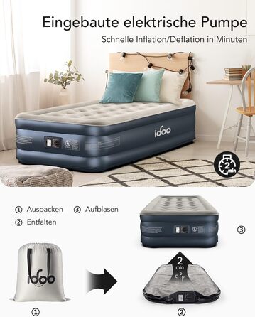 Надувний матрац iDOO самонадувний, 2 персони, з електричним насосом, для кемпінгу, 152x203x46 см, 295 кг