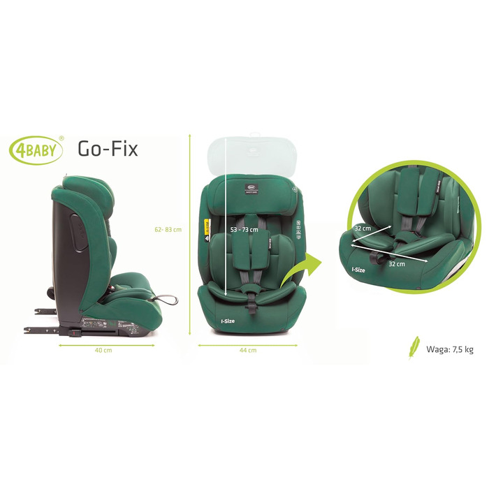 Автокрісло 76-150 см 4BABY Go-Fix з Isofix, I-Size, регульоване, з підкладкою, для дітей