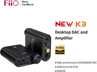 Підсилювач для навушників FiiO K3, портативний, 384 кГц/32 біт DSD256 USB-C для ПК/домашнього аудіо