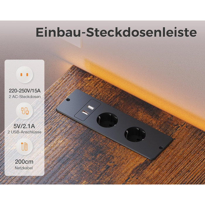 Комод Coleshome з висувними ящиками, LED-підсвічуванням, 2 USB-портами та розетками, 7 тканинних ящики, 132*30*89 см (Ретро колір)