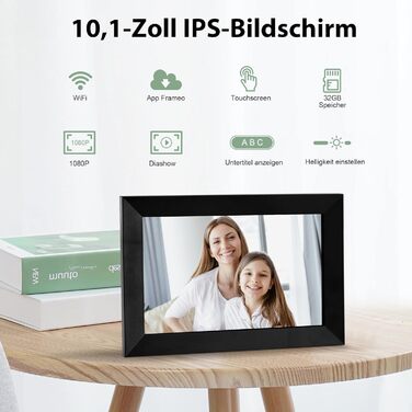 Цифровий фоторамка Veidoo 10.1 дюйма, IPS-сенсорний екран 1280x800, 32GB, для сімейних фото, з Wi-Fi, Frameo App (Чорний)