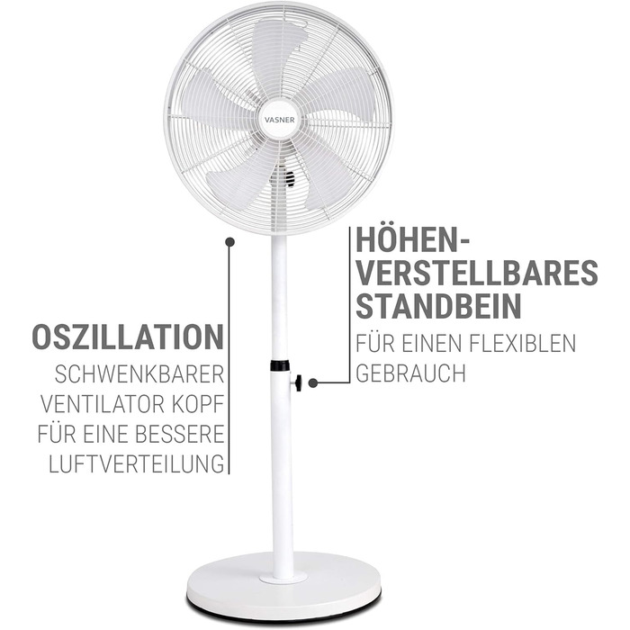 Вентилятор з металевою підставкою Регульований по висоті безшумний вентилятор з коливанням і нахилом (білий)