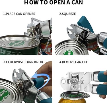 Ручний відкривач консерв з магнітом, багатофункціональний, з відкривачем для пляшок, з нержавіючої сталі, зручна ручка (блакитний)