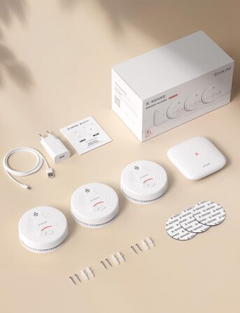 X-Sense Розумний димовий сповіщувач з Wi-Fi, магнітним кріпленням, сертифікований EN 14604, мережевий, з керуванням через додаток, з базовою станцією SBS50, 6 шт. (білий)