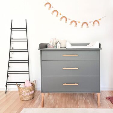 Комод для переодягання дитини ATB ILA з пеленальним столиком, 101 x 85 x 75 см, комплект для дитячої кімнати, функціональні меблі, зручний для малюків з шухлядами, білий/сірий