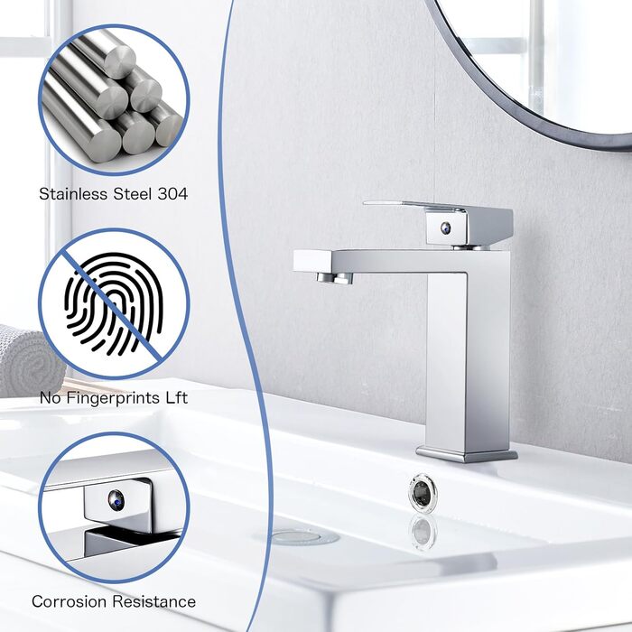 Змішувач для ванної кімнати на мийку, хромований, з висотою 164 мм, однорідний, з гарячою та холодною водою, G3/8