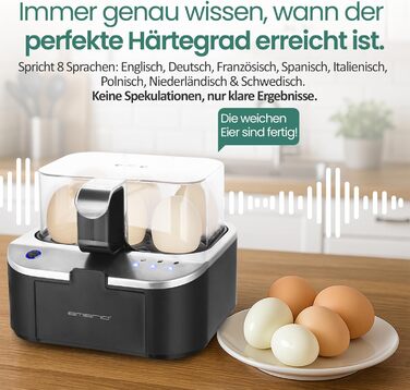 Електричний яйцеварка Emerio SIEGER: 3 ступені нагріву, голосове сповіщення, BPA Free, EB-123177.1, чорний/сріблястий