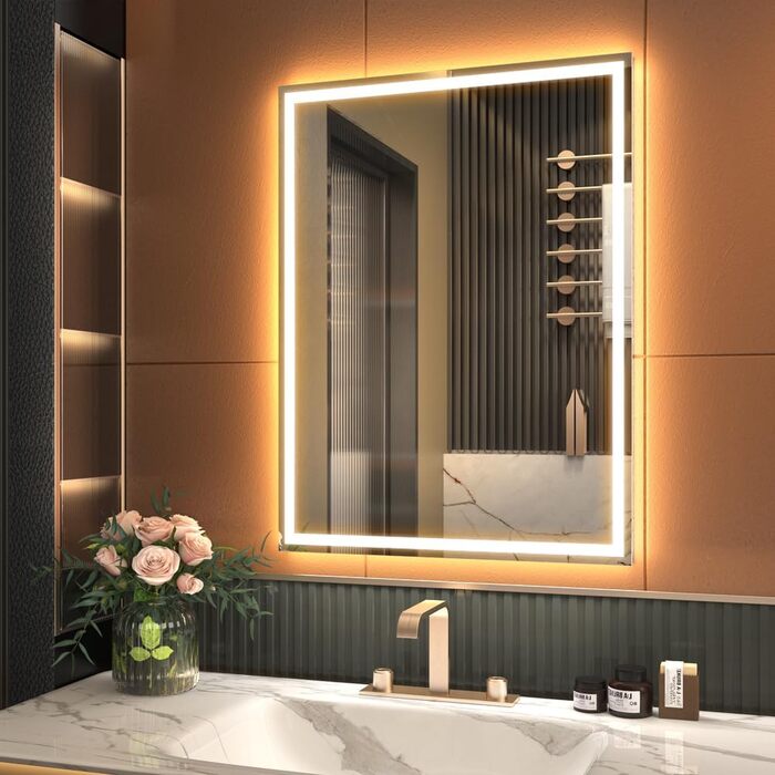 Дзеркало з LED-підсвічуванням та сенсором, з Bluetooth, регульоване, протитуманне, водонепроникне (IP44), для ванної кімнати (50 x 70 см)