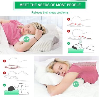 Ортопедична подушка Elviros з Memory Foam для тих, хто спить на боці, з підтримкою шиї, проти болю в шиї та плечах, 64 x 12,5/10,5 x 38 см, темно-сірий