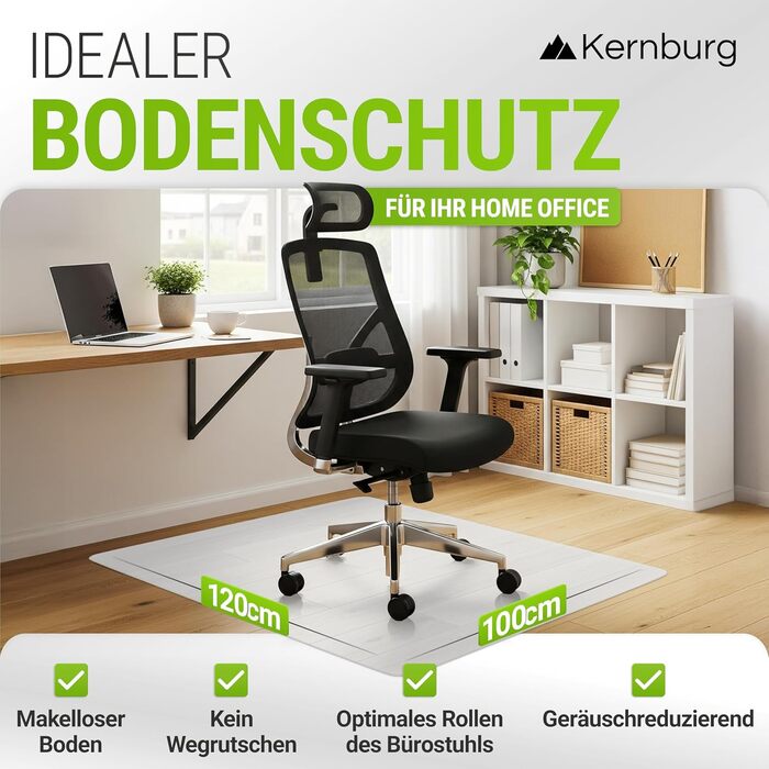 Захисна килимок під офісне крісло – прозора підкладка для ламінату, паркету та плитки – антиковзаюча, шумопоглинаюча, ідеальна для дому (100 x 120 см)
