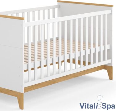 Дитяче ліжко VitaliSpa Malia, Біле/Дуб, 143,2 x 81 см Біле ліжечко без матраца