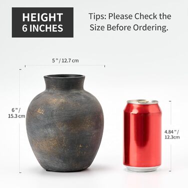 Керамічна ваза для квітів ручної роботи, 15.2 см, богемний стиль, декор для дому, теракота, сірий (бронзовий)