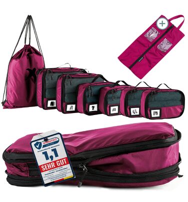 Набір компресійних органайзерів для одягу в подорож Packing Cubes, 8 предметів, малиновий — легкі сумки-пакувальники для валізи та рюкзака