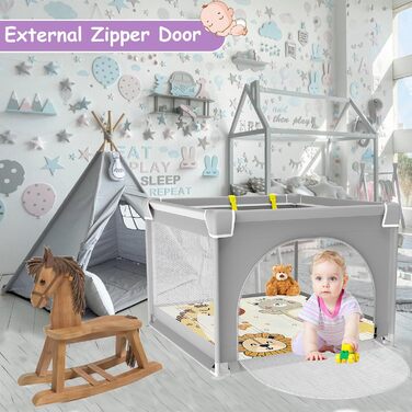 Ляльковий загін для малюків, 120x120 см з ігровим килимком, складаний, з дихаючим мережем та присосками (90x90 см з матрацом)