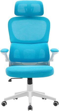 Ергономічне крісло BAKAJI для офісу з підтримкою попереку та підголівником, обертове, регульоване по висоті, дихаючий матеріал, антипотійна тканина (Світло-блакитний)