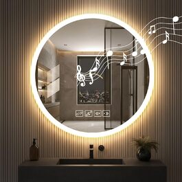 Дзеркало для ванної кімнати з підсвічуванням 50x70 см, з протитуманним ефектом, годинником, LED-підсвічуванням, сенсорним вимикачем, функцією пам'яті, 3 кольорами світла, регулюванням яскравості