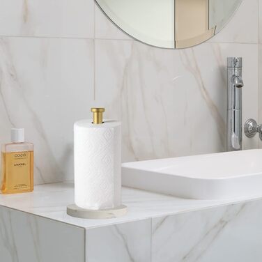 Тримач для паперових рушників на стільницю з мармуровою підставкою для кухні та ванної кімнати, білий/золотий
