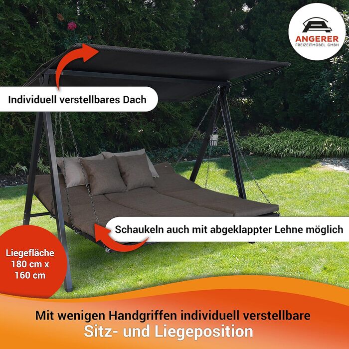 Гойдалка Анґерер Голлівуд Лаунж Смарт – для сидіння, відпочинку та сну, з функцією ліжка, Made in Germany, преміум-якість, оливковий колір