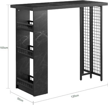 Барний стіл SoBuy FWT17-W з 3 полицями, BHT 112x106.5x57см (чорний мармур)