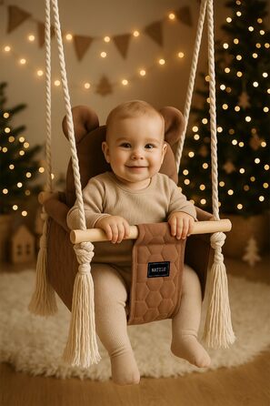 Дитяча гойдалка для дому та вулиці Bär Light Velvet | Гойдалка для малюків | Дерев'яна гойдалка для дітей | Гойдалка для дверного отвору