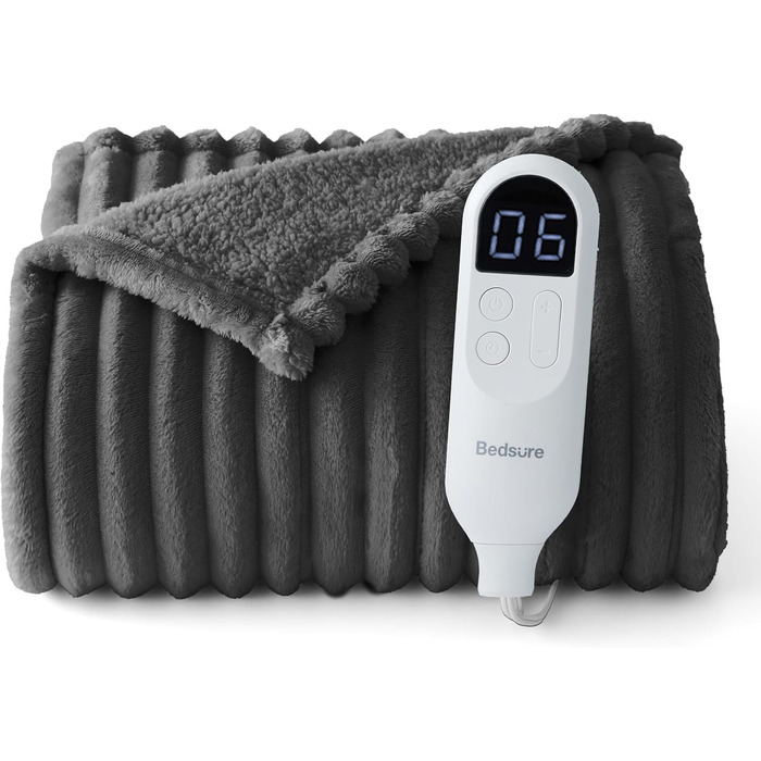 Електрична ковдра BEDSURE з автовимкненням, 130x180 см, сіра - ідеальний подарунок для жінок та мами на Різдво